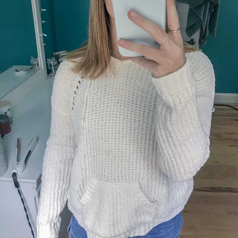 hooded white sweater